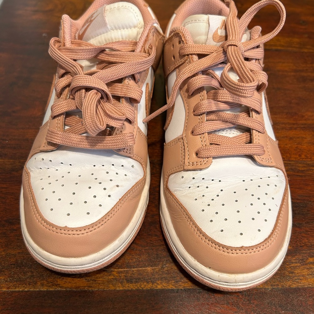 Woman’s Nike Dunks Low Rose Whisper Blush and White Sneakers. Sz 6